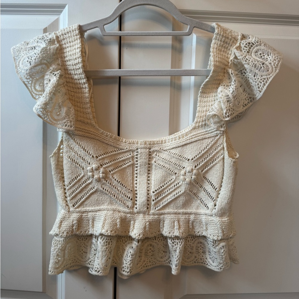 Zara Elegant Cream Crochet Top
